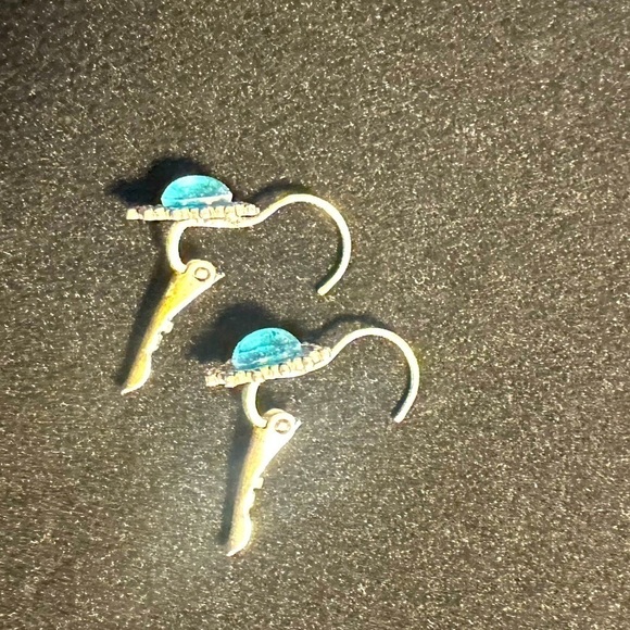 Baked Beads Lever Back Silver Earrings with bright blue gem - Picture 5 of 5